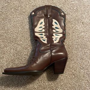 Vintage leather butterfly design cowboy boots